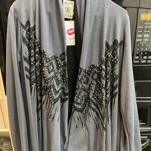 Vocal Gray and Black Embellished Tunic Jacket XL